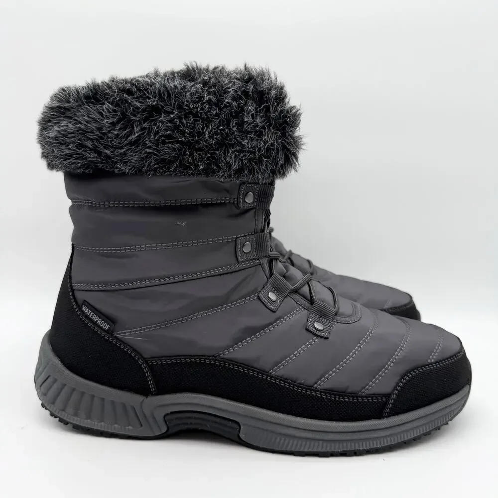 Orthofeet Womens Alps Snow Boots US 10 WIDE Grey Black Waterproof NWOB